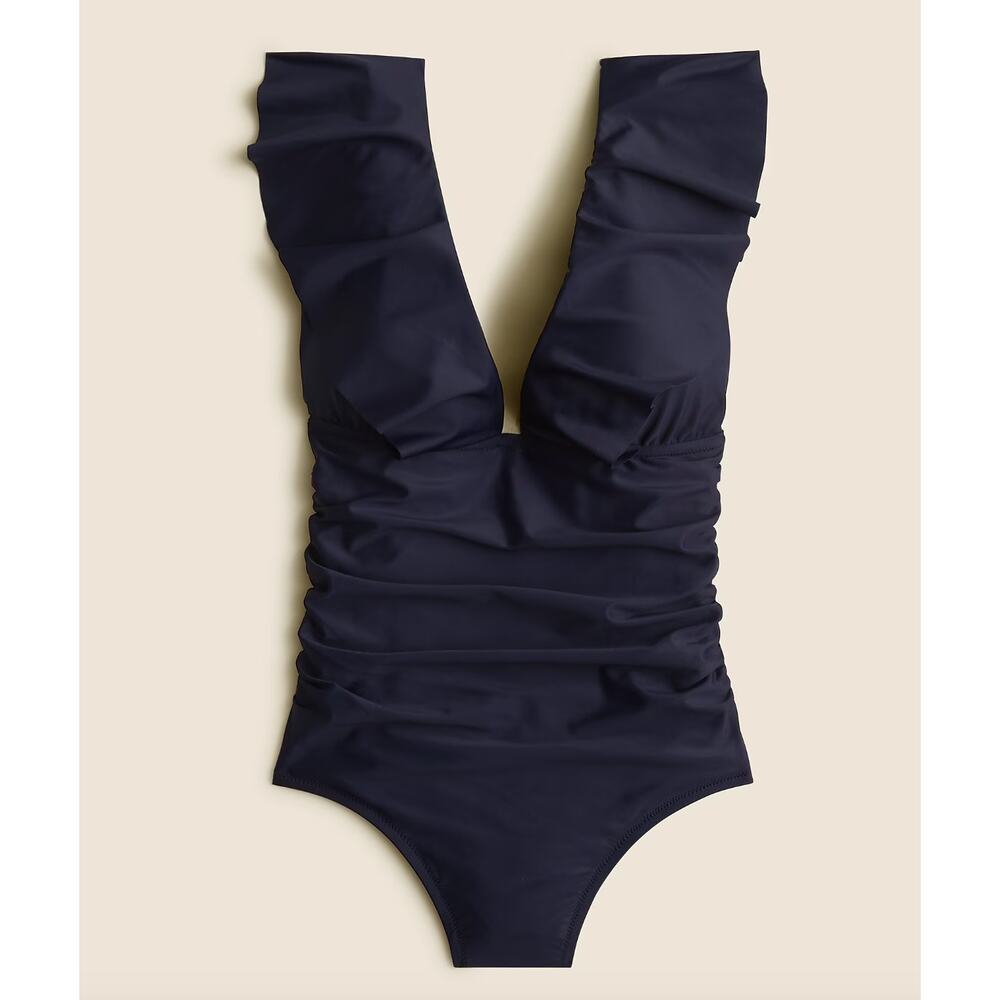 J. Crew Navy Ruched Ruffle One-Piece Swimsuit-New with tags